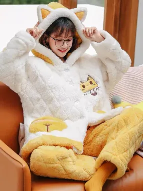 Meow Magic Cat Cartoon Cozy Winter Quilted Pajama Set