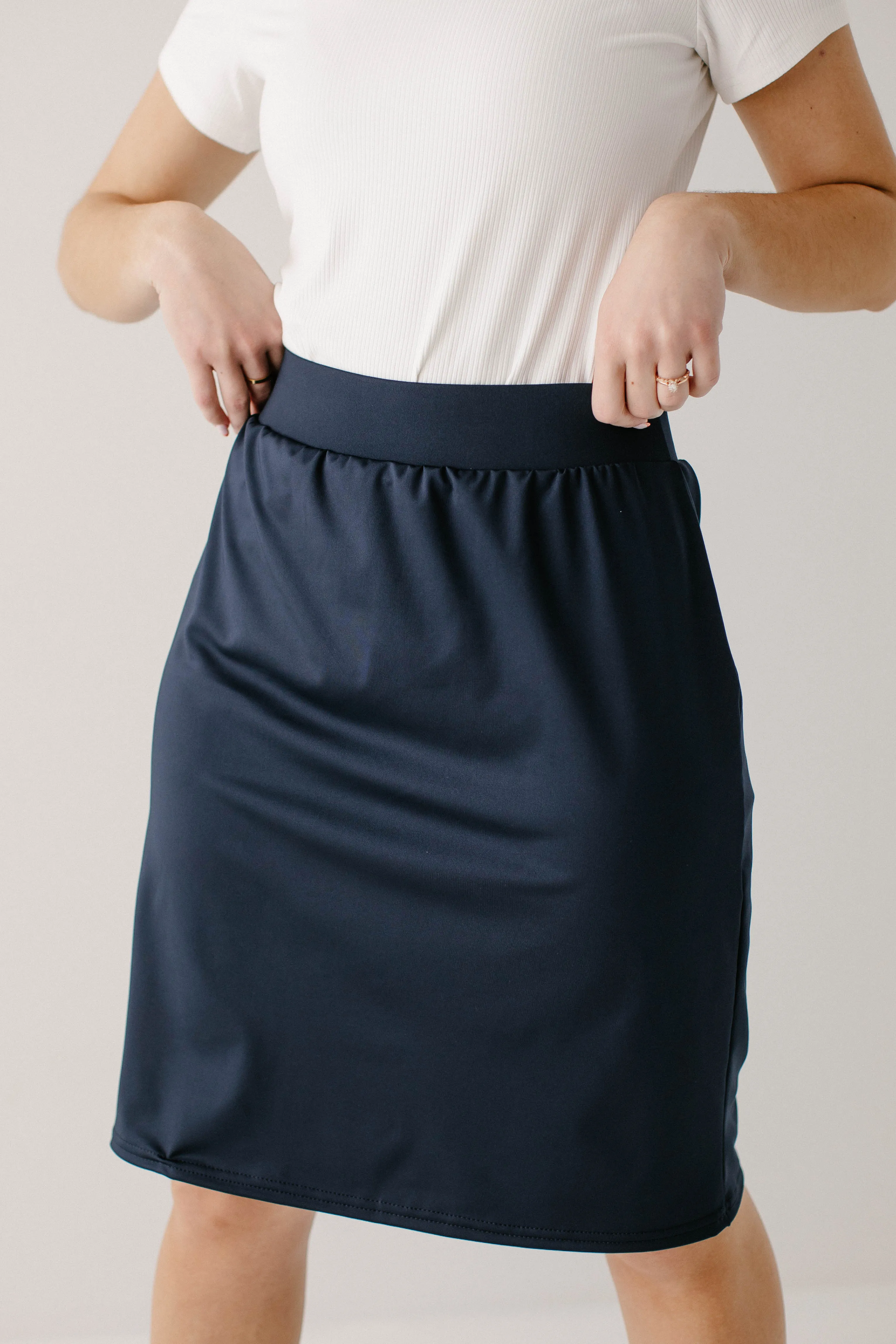 Plus Modest Athletic Knee Length Skort with Stripe FINAL SALE