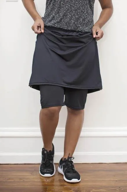 Plus Modest Athletic Knee Length Skort with Stripe FINAL SALE