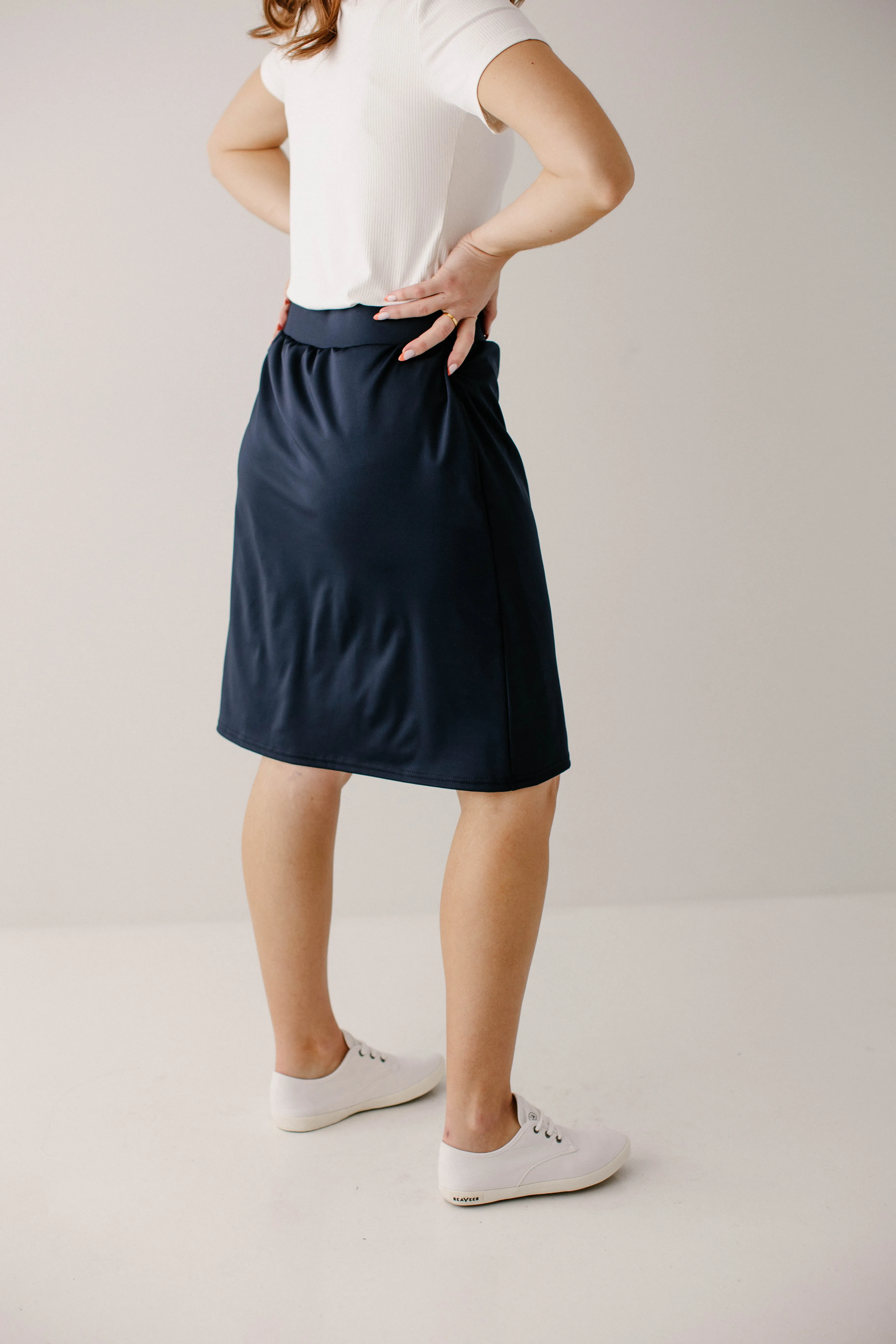 Plus Modest Athletic Knee Length Skort with Stripe FINAL SALE