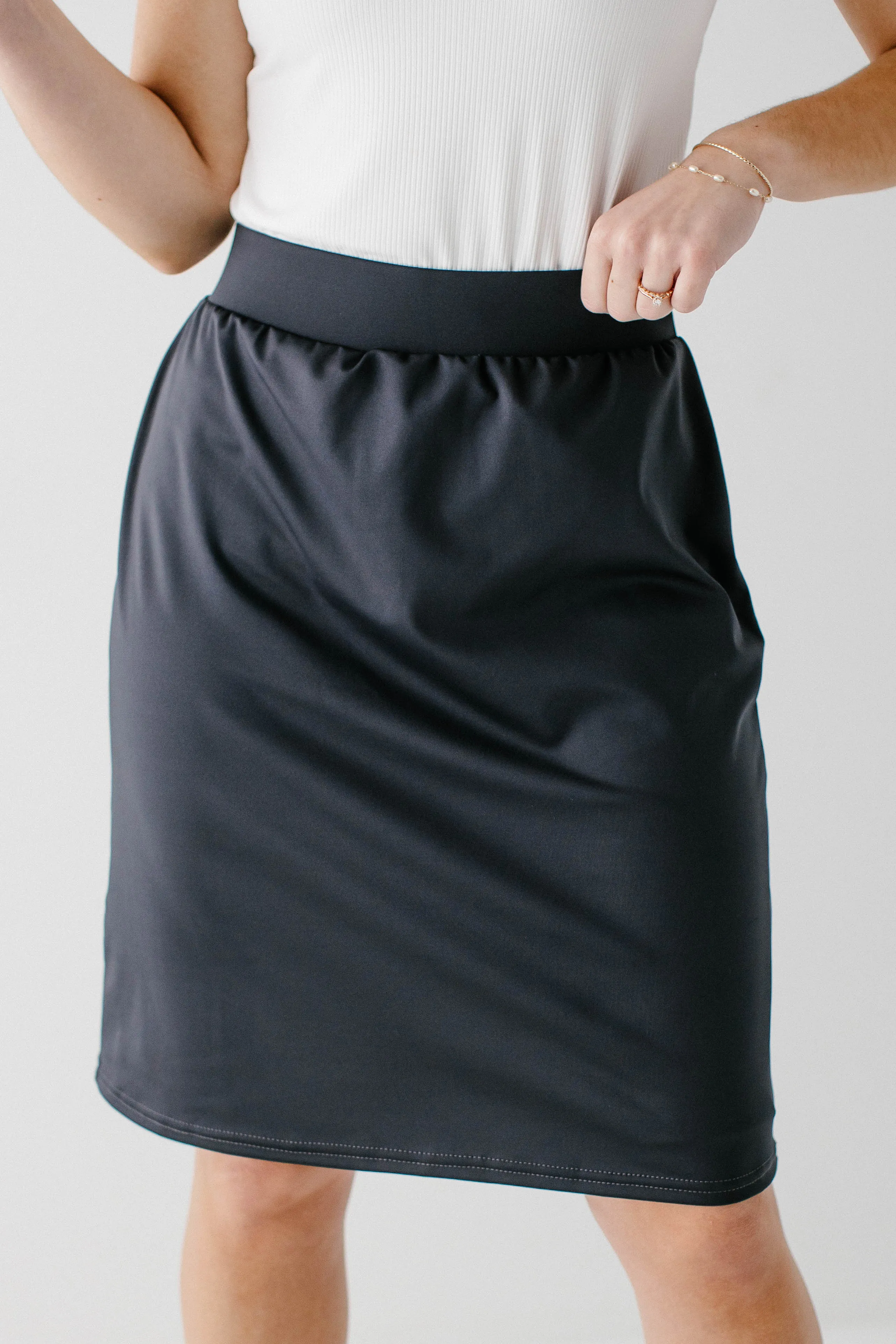Plus Modest Athletic Knee Length Skort with Stripe FINAL SALE