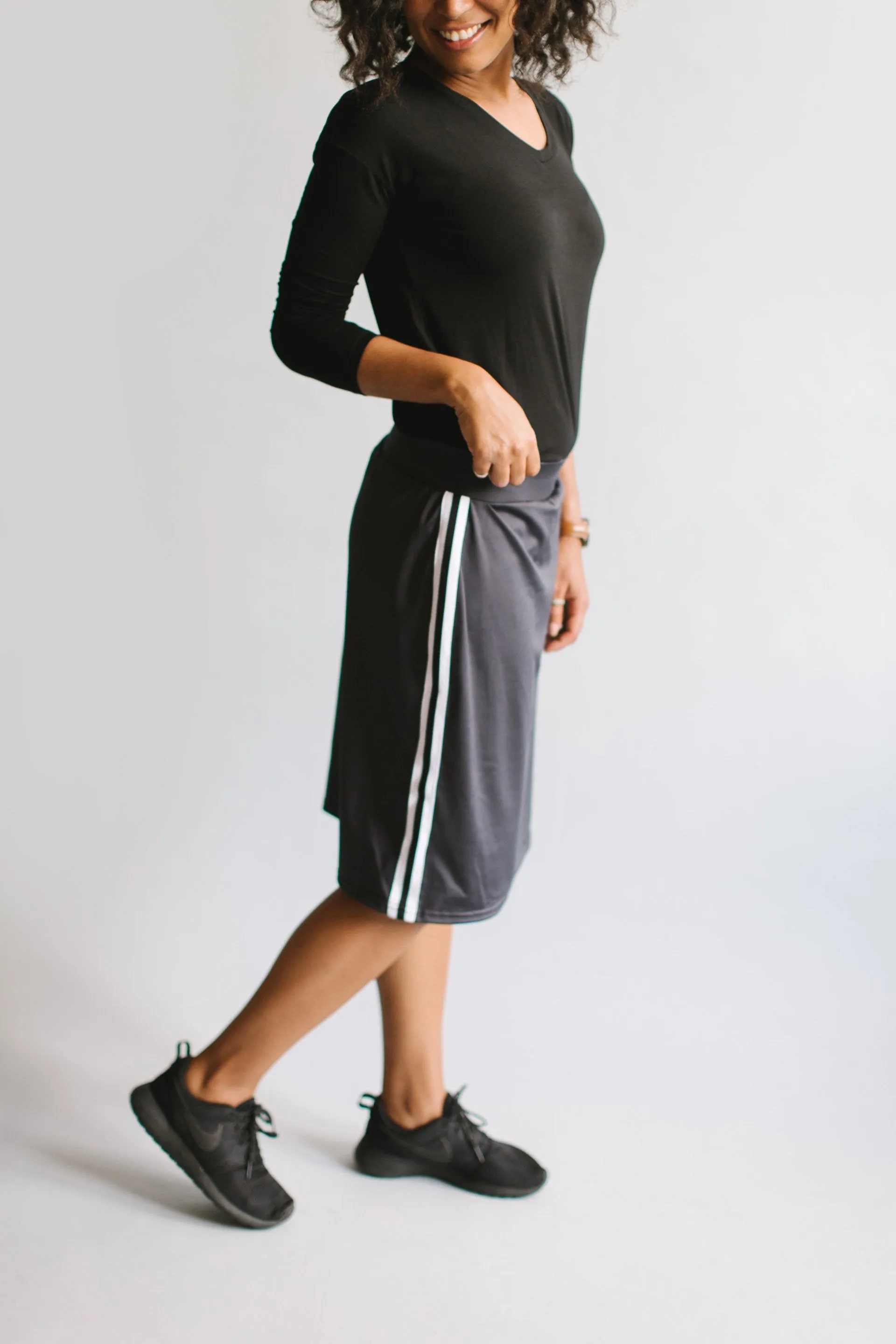 Plus Modest Athletic Knee Length Skort with Stripe FINAL SALE