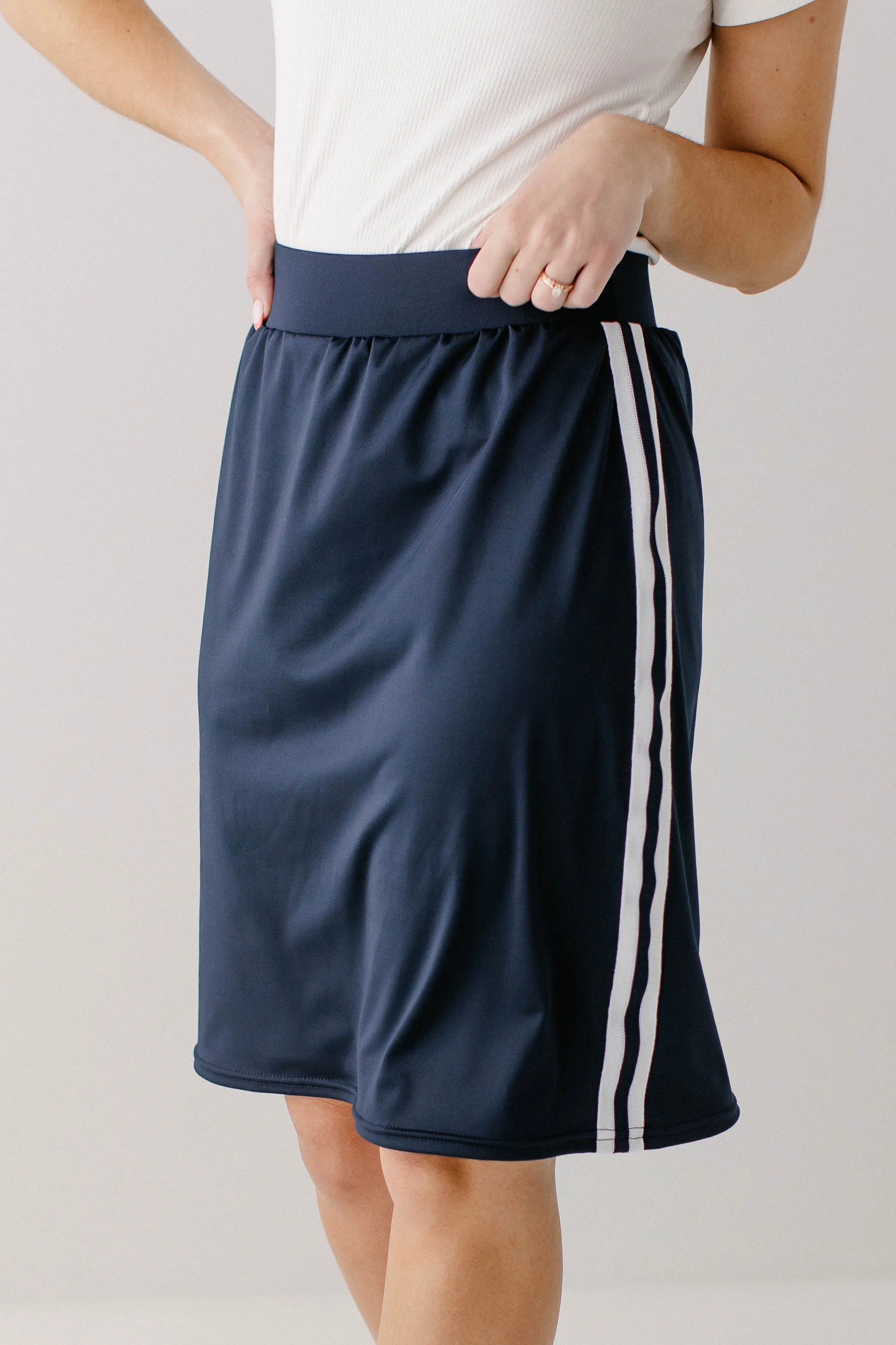 Plus Modest Athletic Knee Length Skort with Stripe FINAL SALE