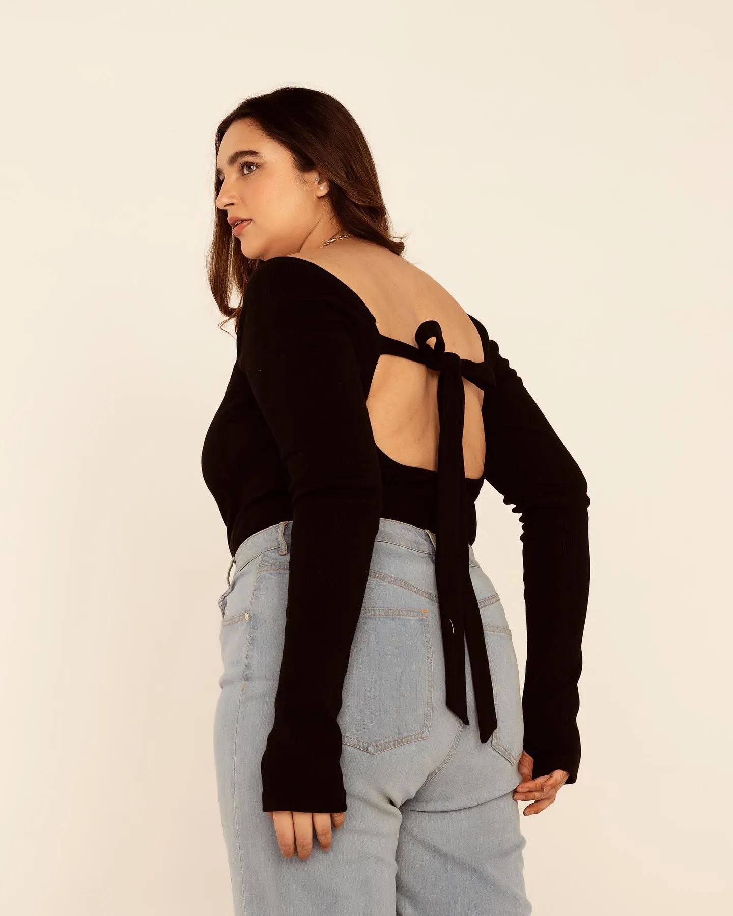 Rowena Black Rib Tie-Back Bodysuit