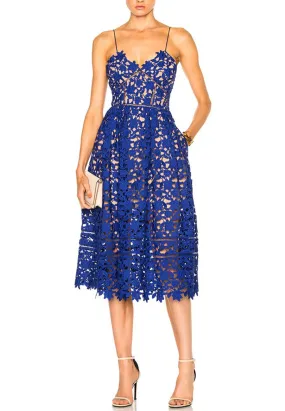 Royal Blue Azalea Floral Lace Midi Dress