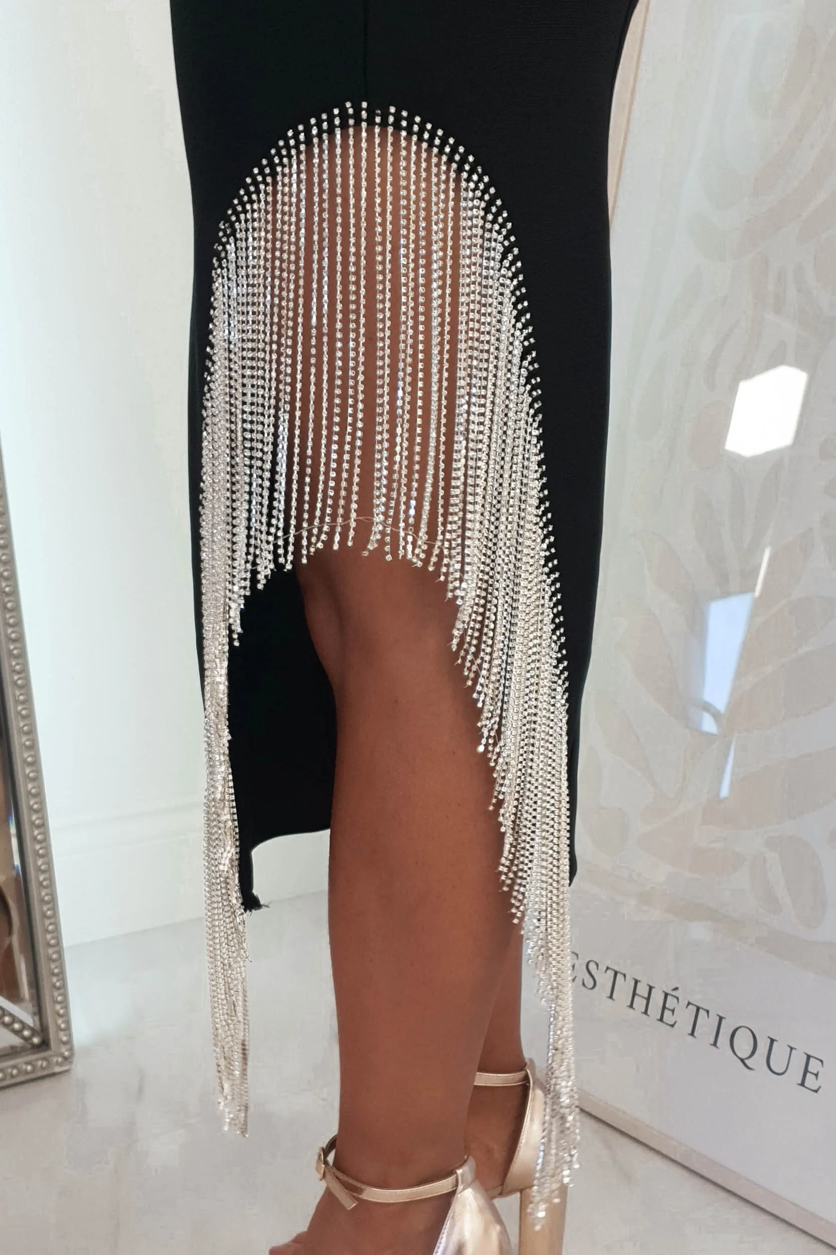 Sloane Embellished Bandage Midi Dress | Black