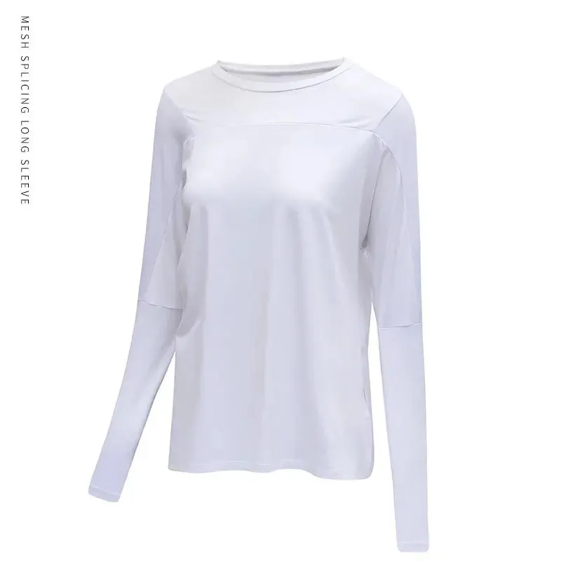 Splicing Yoga Loose Long Sleeve Top Side Slits Sports Shirts Women Quick Dry Fitness Blouses Gym Workout Pulovers Athletic Wear