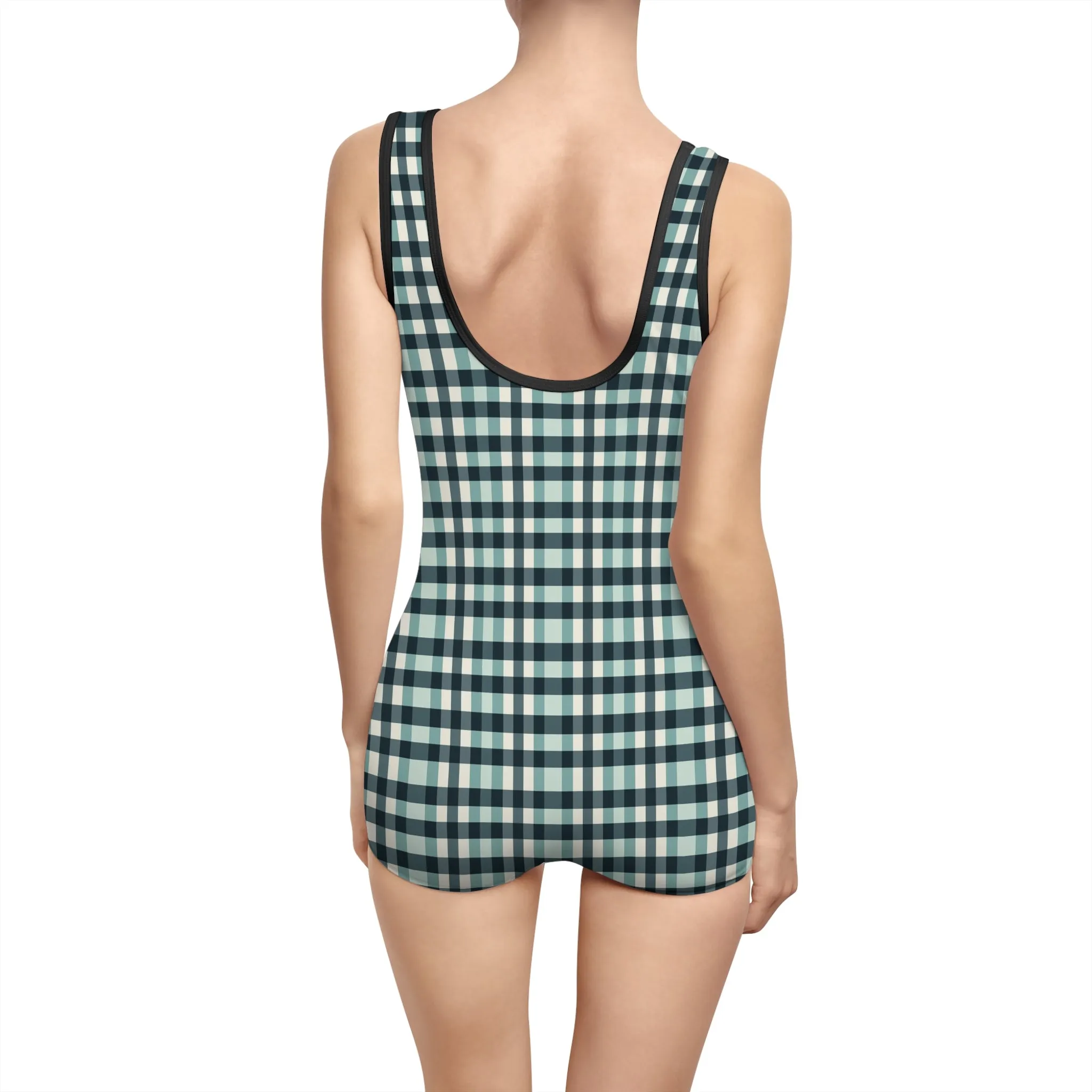 Vampire Art Intrecciato Retro Pattern in Blue and Green Women's Vintage Swimsuit